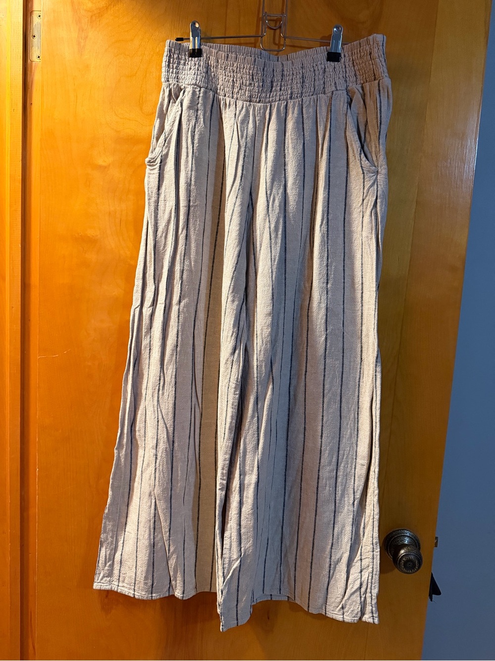 Maurices Beige Wide-Leg Striped Pants - tan with navy